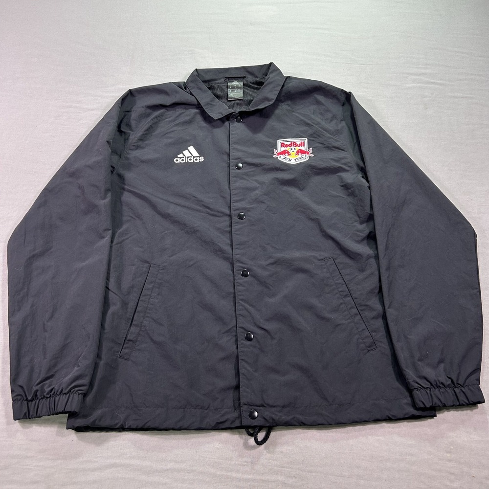 Adidas New York Red Bulls Jacket Mens Medium Black Button Up Sideline Coaches